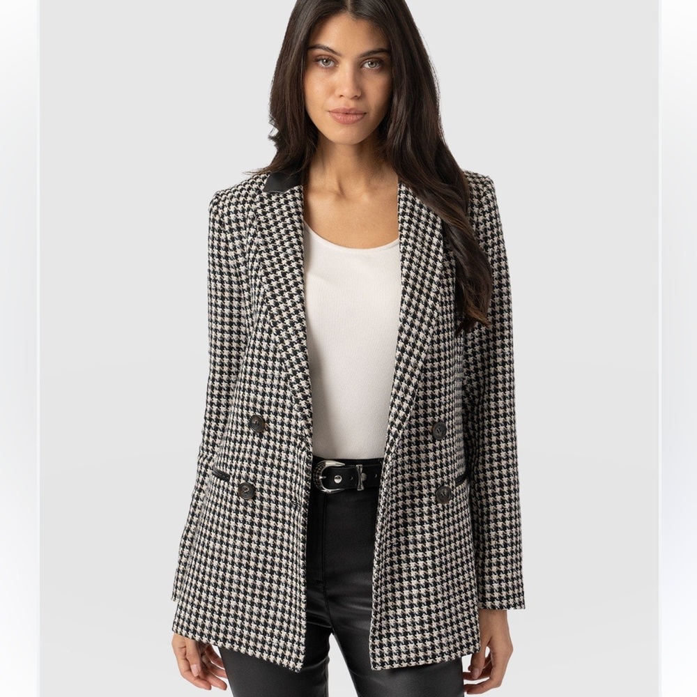 Saint + Sofia  houndstooth double-Breasted Plaid Blazer Size 18 old money